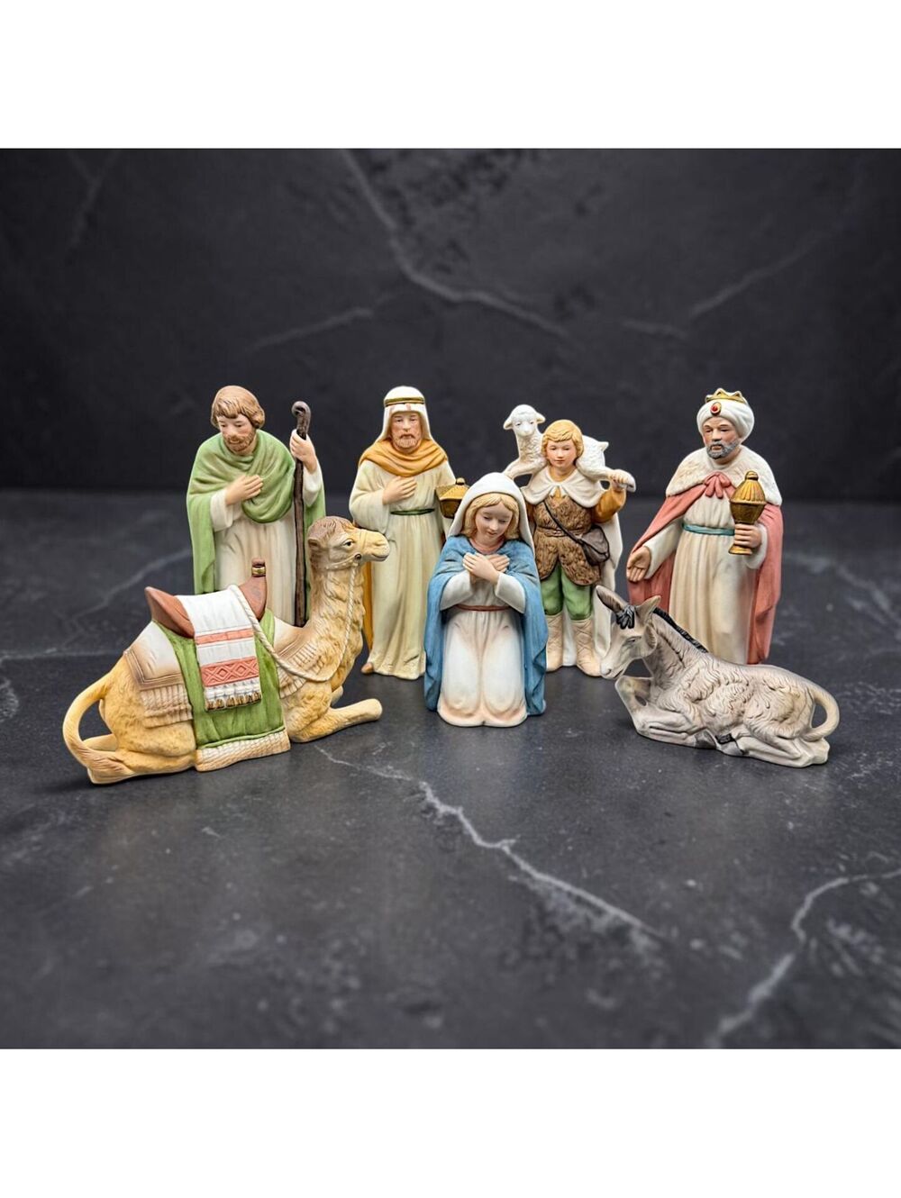 Vintage HOMCO Home Interiors Nativity 7 Pc Porcelain Set Camel Donkey #5419